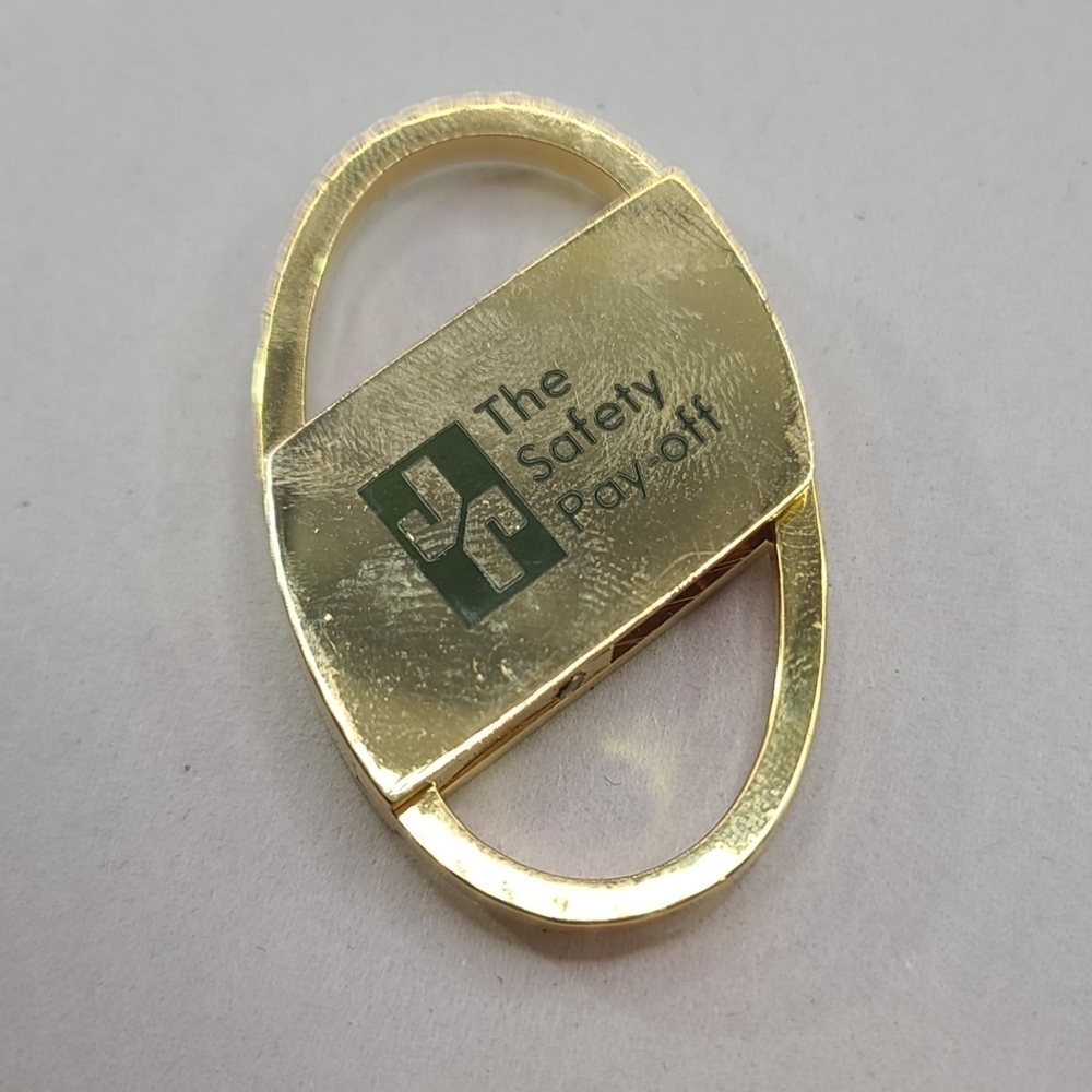 Vintage Gold Tone Keychain With Company Logo.